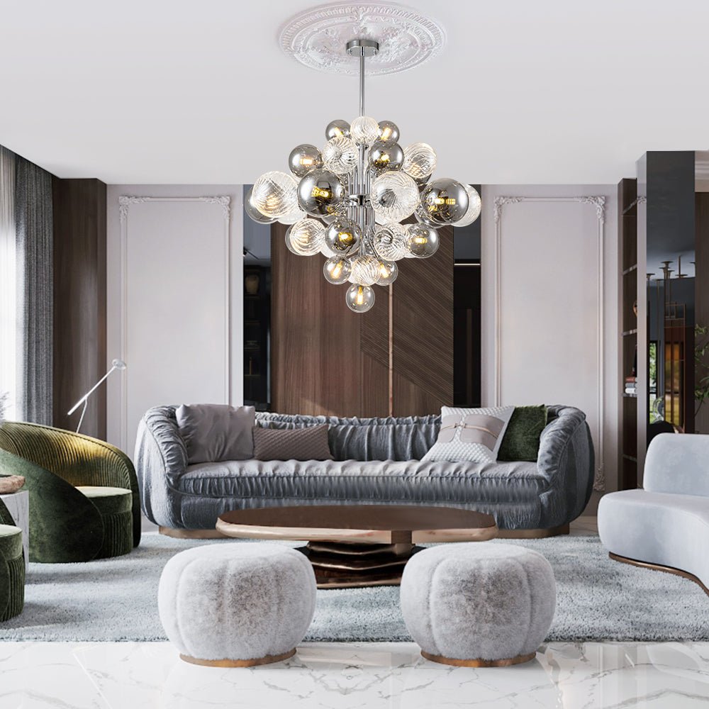Modern Cluster 8/18 - Light Glass Globes Grape Chandelier - LightfixturesUAE