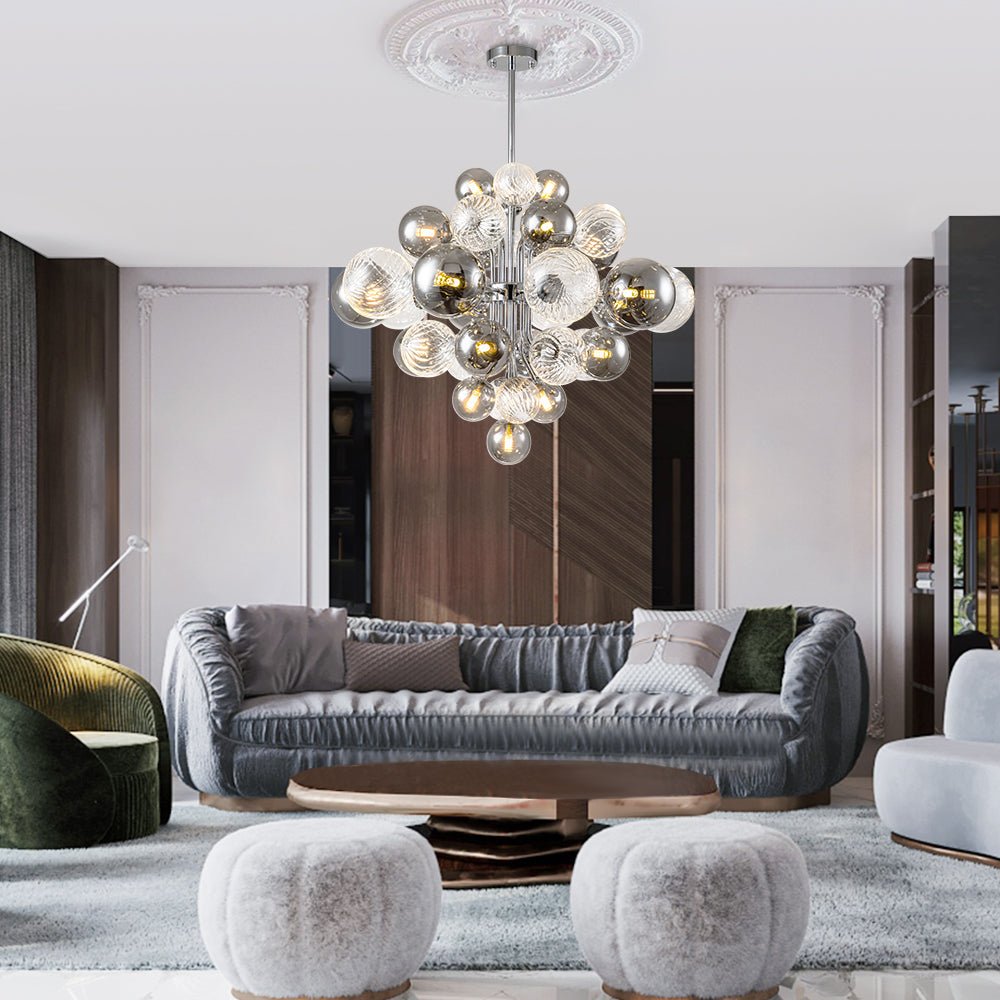 Modern Cluster 8/18 - Light Glass Globes Grape Chandelier - LightfixturesUAE