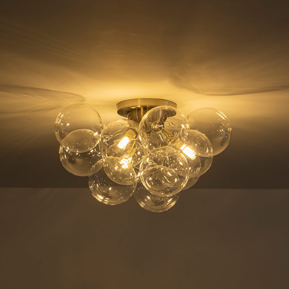 Modern Cluster Glass Bubble Semi Flush Mount Ceiling Chandelier - LightfixturesUAE