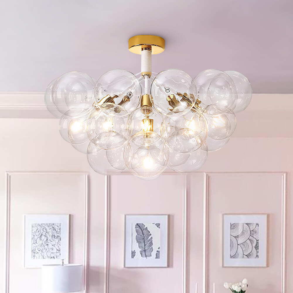 Modern Cluster Glass Bubble Semi Flush Mount Ceiling Light - LightfixturesUAE
