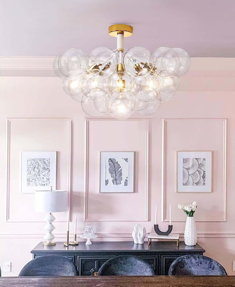 Modern Cluster Glass Bubble Semi Flush Mount Ceiling Light - LightfixturesUAE