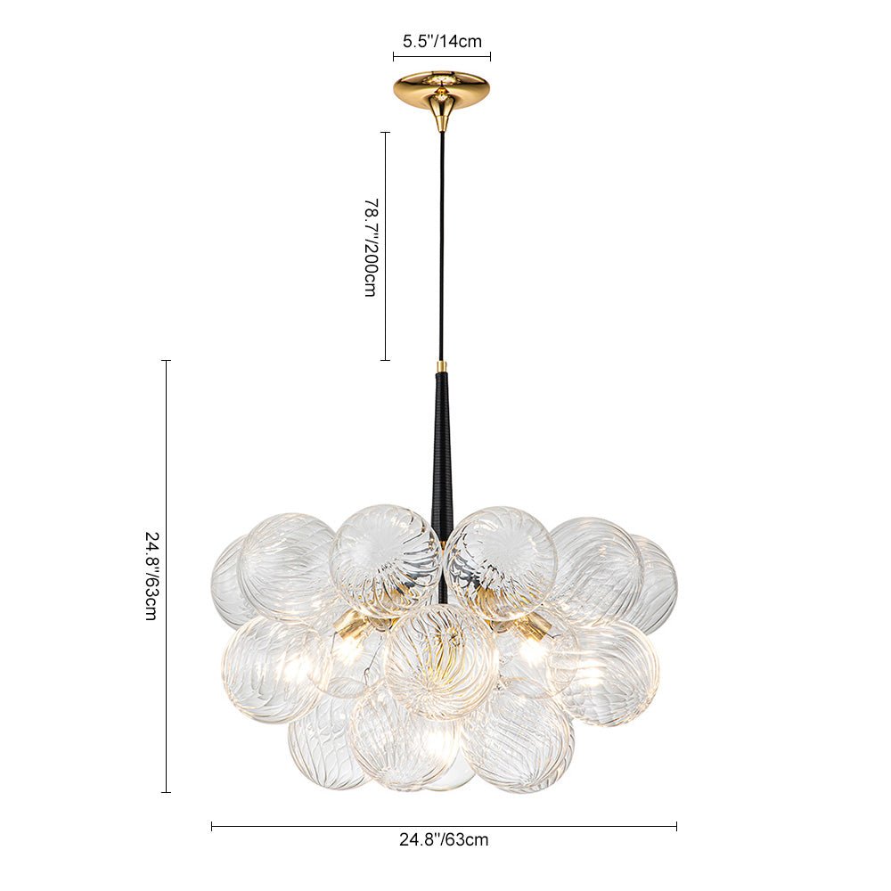 Modern Cluster Ribbed Clear Glass Bubble Chandelier - LightfixturesUAE
