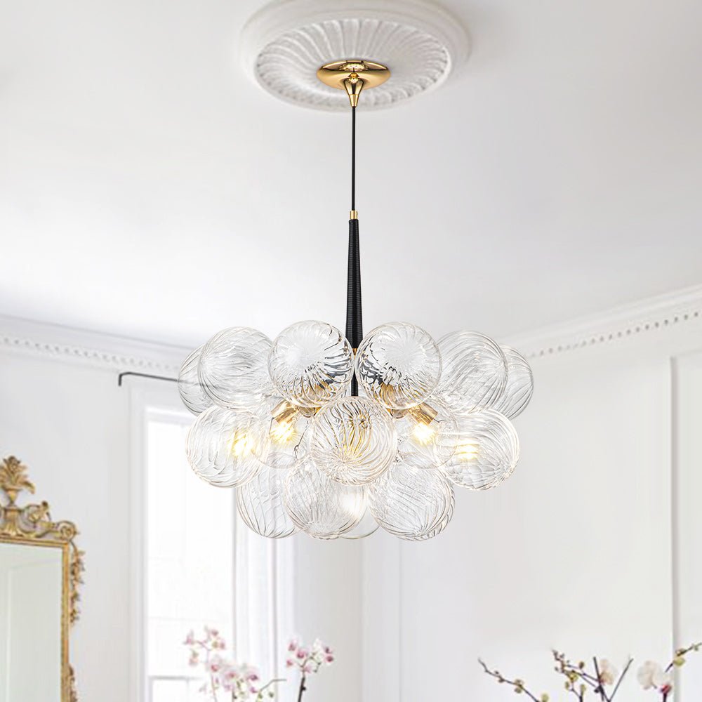 Modern Cluster Ribbed Clear Glass Bubble Chandelier - LightfixturesUAE