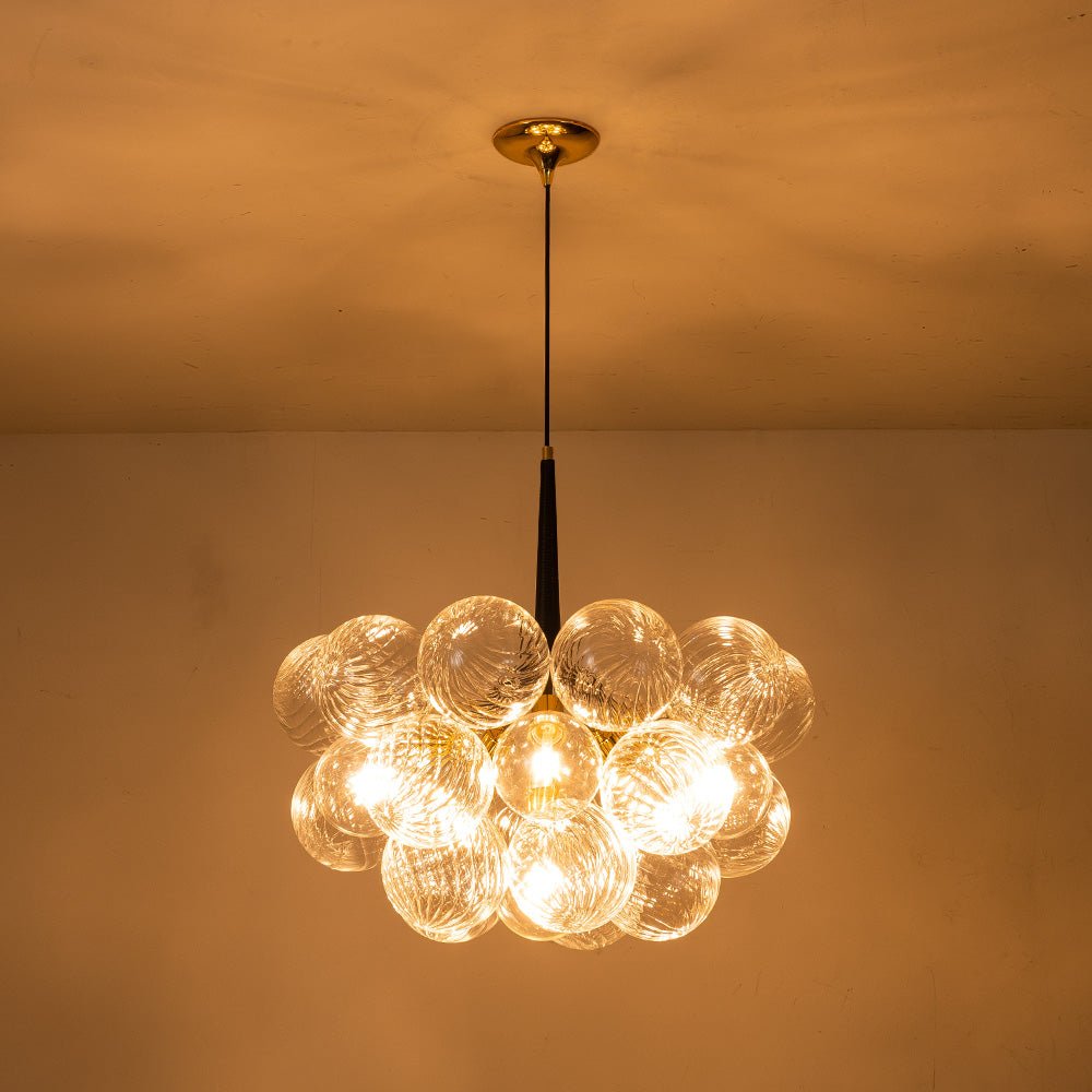 Modern Cluster Ribbed Clear Glass Bubble Chandelier - LightfixturesUAE