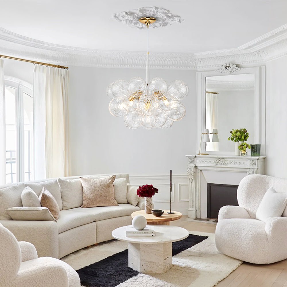 Modern Cluster Ribbed Clear Glass Bubble Chandelier - LightfixturesUAE