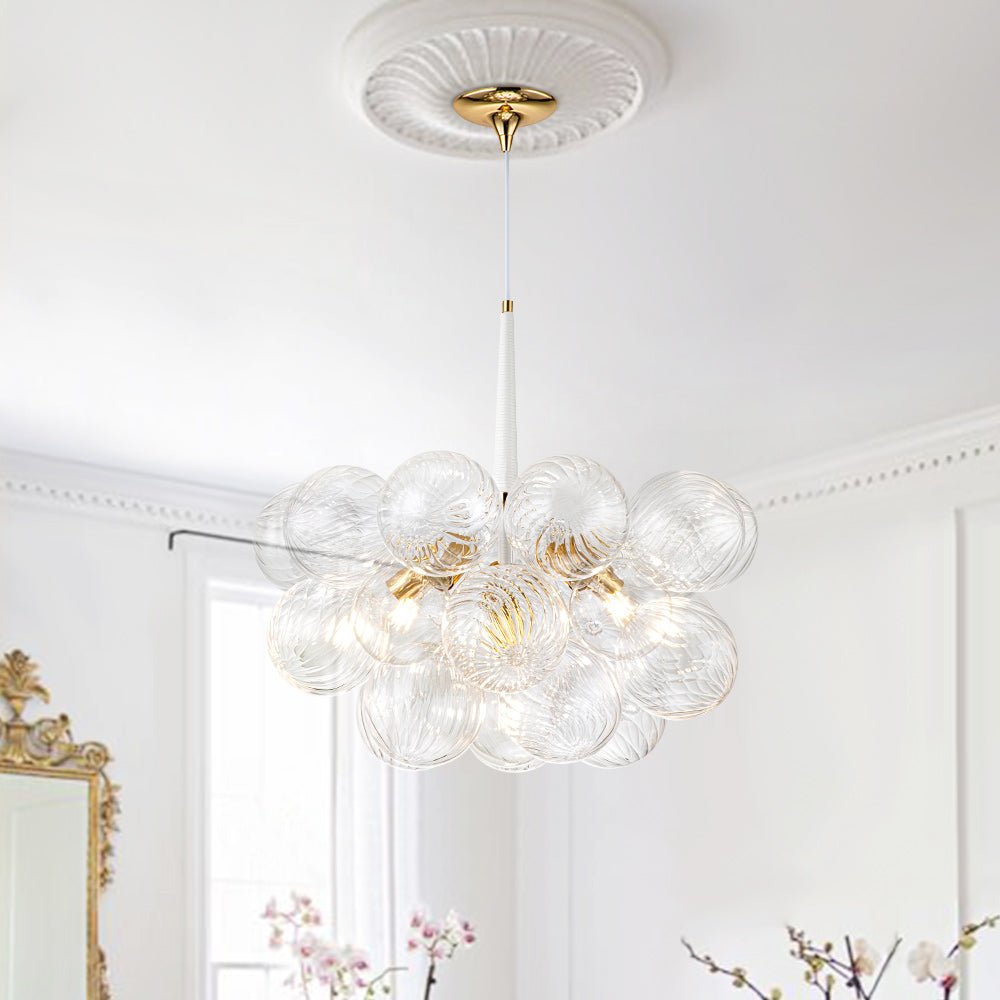 Modern Cluster Ribbed Clear Glass Bubble Chandelier - LightfixturesUAE