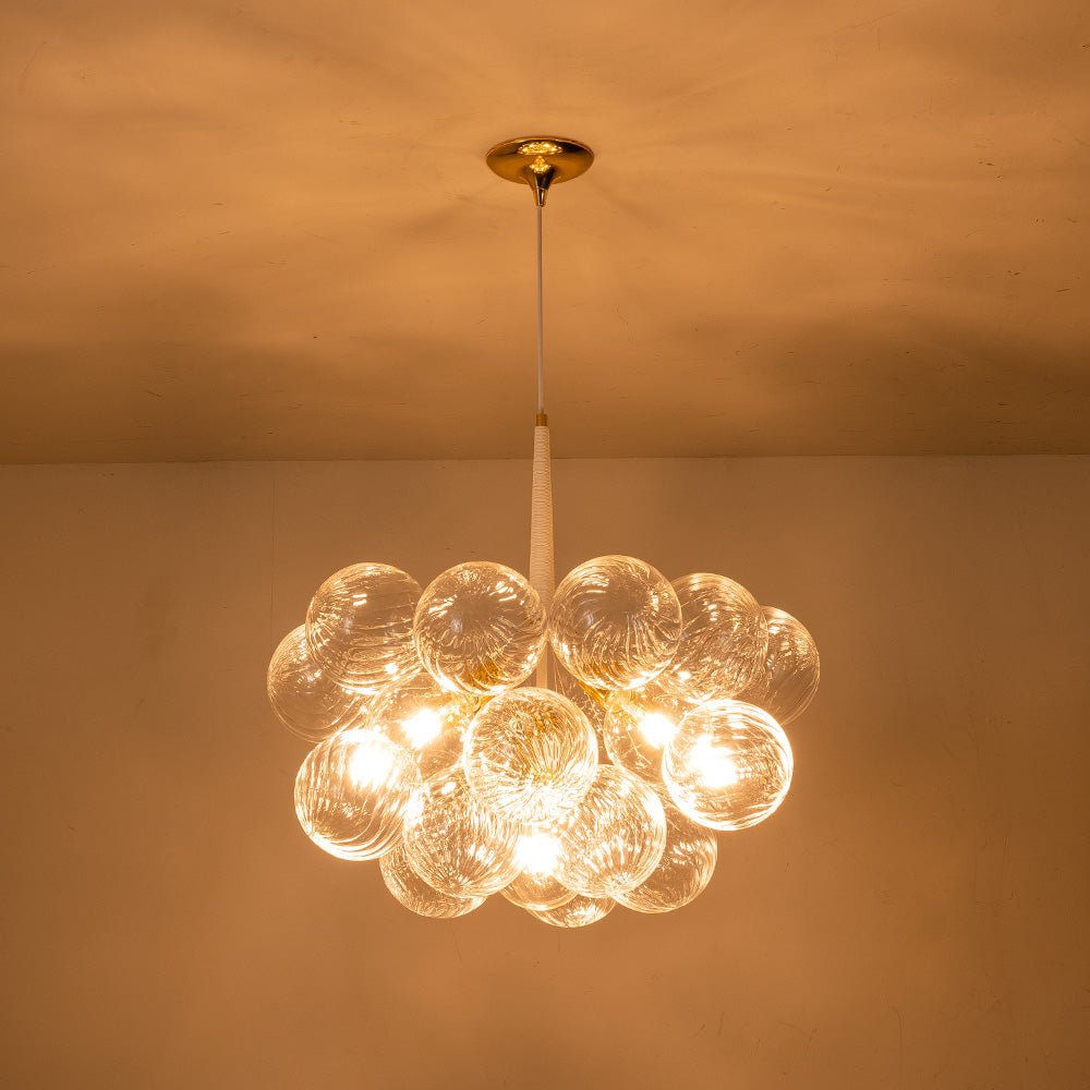 Modern Cluster Ribbed Clear Glass Bubble Chandelier - LightfixturesUAE