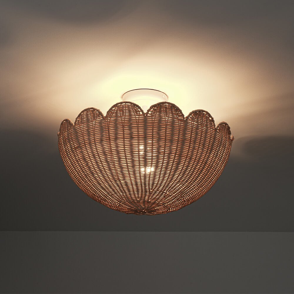 Modern Farmhouse 2 - Light Scallop Rattan Semi - Flush Mount - LightfixturesUAE