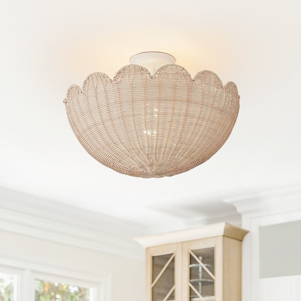 Modern Farmhouse 2 - Light Scallop Rattan Semi - Flush Mount - LightfixturesUAE