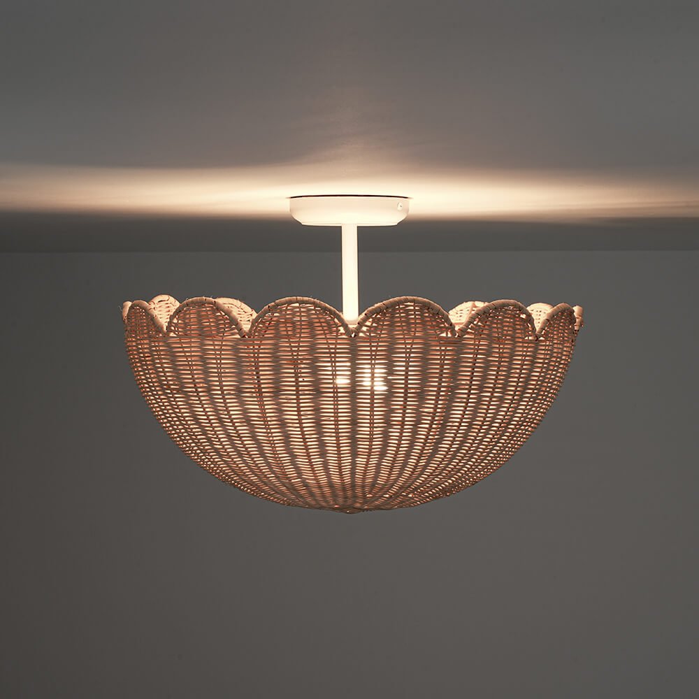 Modern Farmhouse 2 - Light Scallop Rattan Semi - Flush Mount - LightfixturesUAE