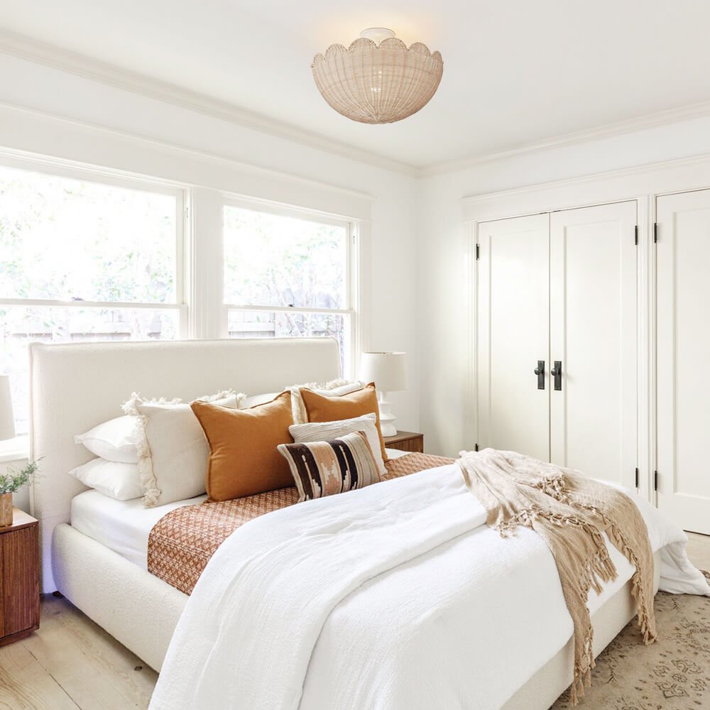 Modern Farmhouse 2 - Light Scallop Rattan Semi - Flush Mount - LightfixturesUAE