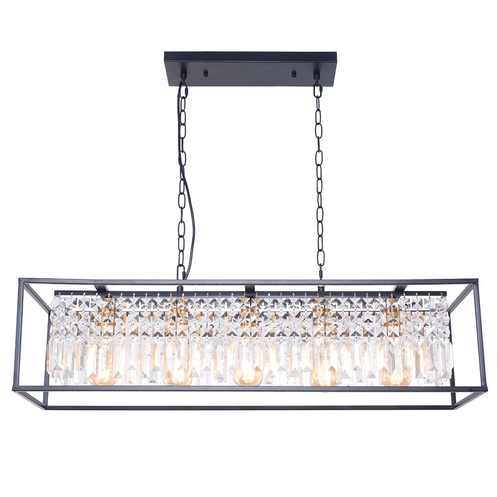 Modern Farmhouse Crystal Strips 5 Light Black Linear Chandelier - LightfixturesUAE