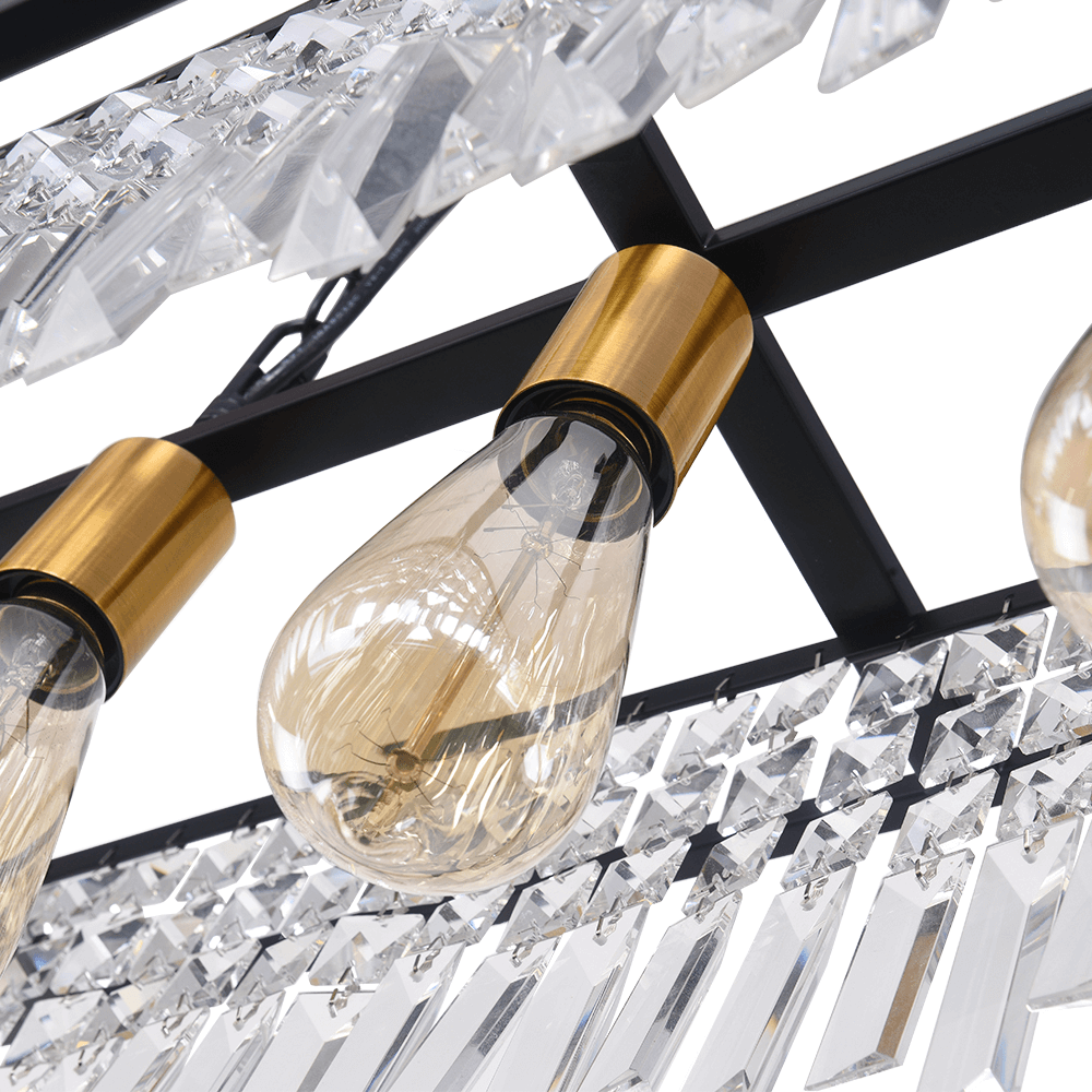 Modern Farmhouse Crystal Strips 5 Light Black Linear Chandelier - LightfixturesUAE