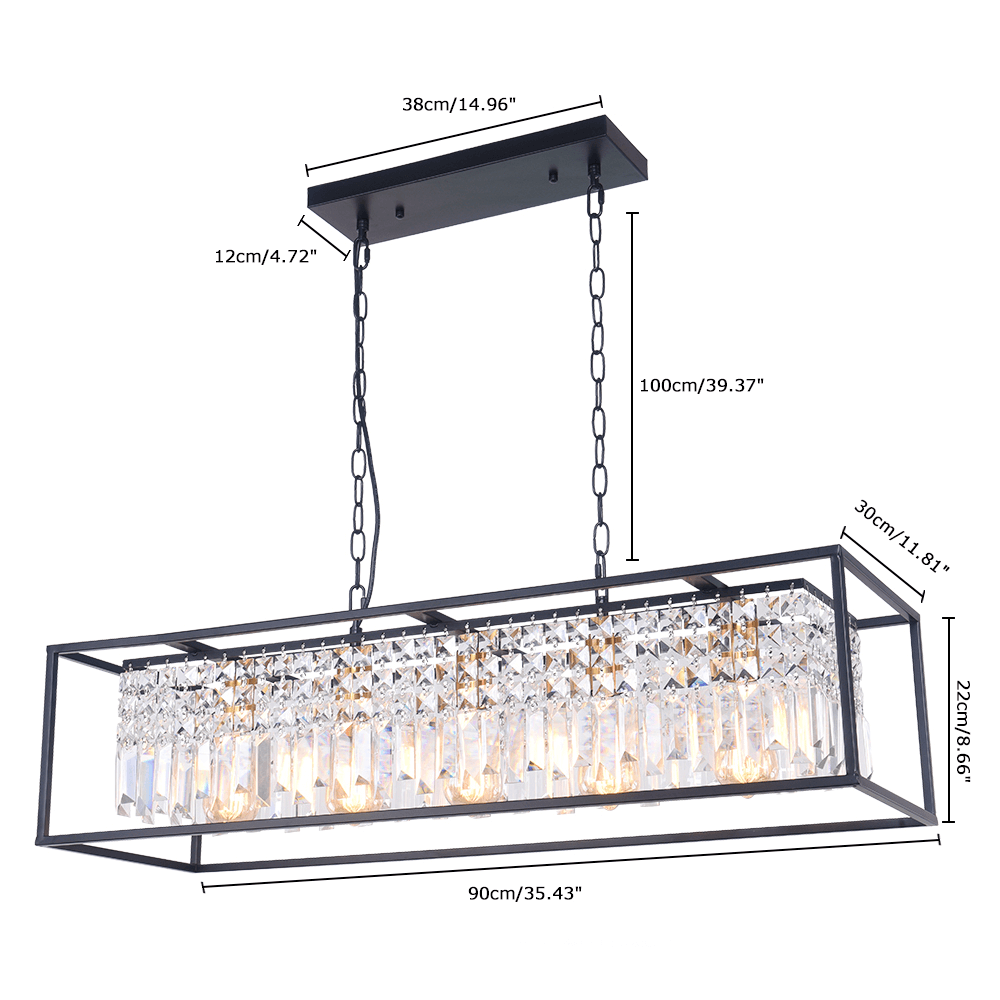 Modern Farmhouse Crystal Strips 5 Light Black Linear Chandelier - LightfixturesUAE