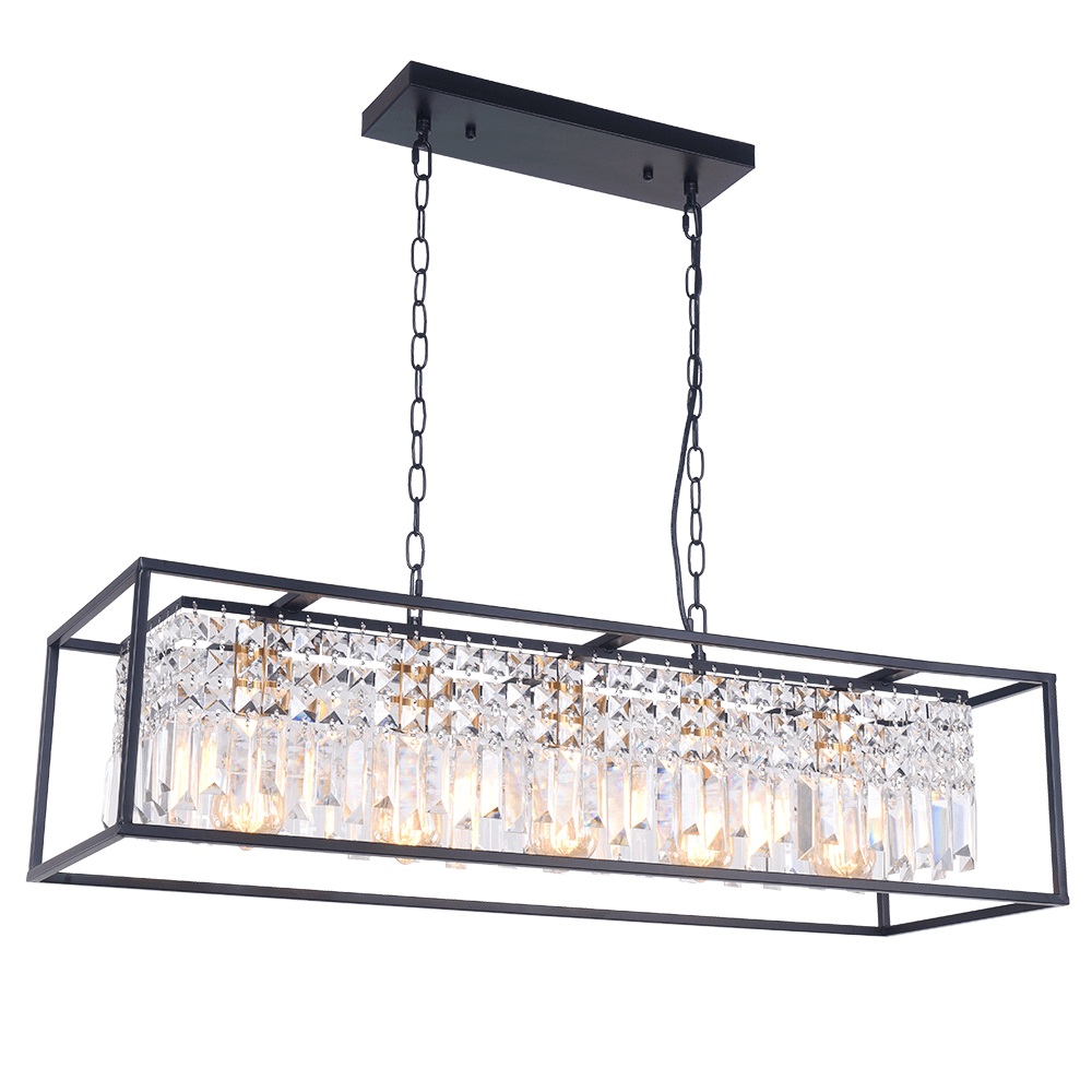 Modern Farmhouse Crystal Strips 5 Light Black Linear Chandelier - LightfixturesUAE
