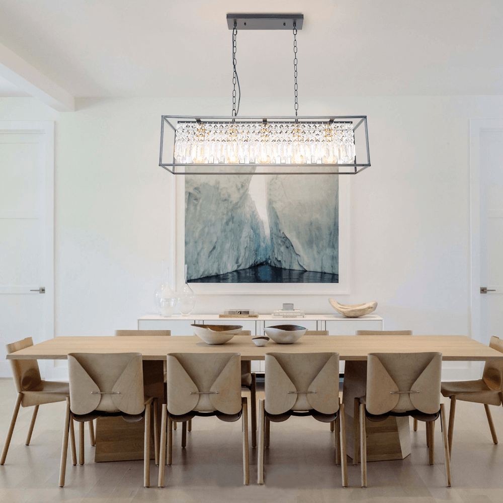 Modern Farmhouse Crystal Strips 5 Light Black Linear Chandelier - LightfixturesUAE