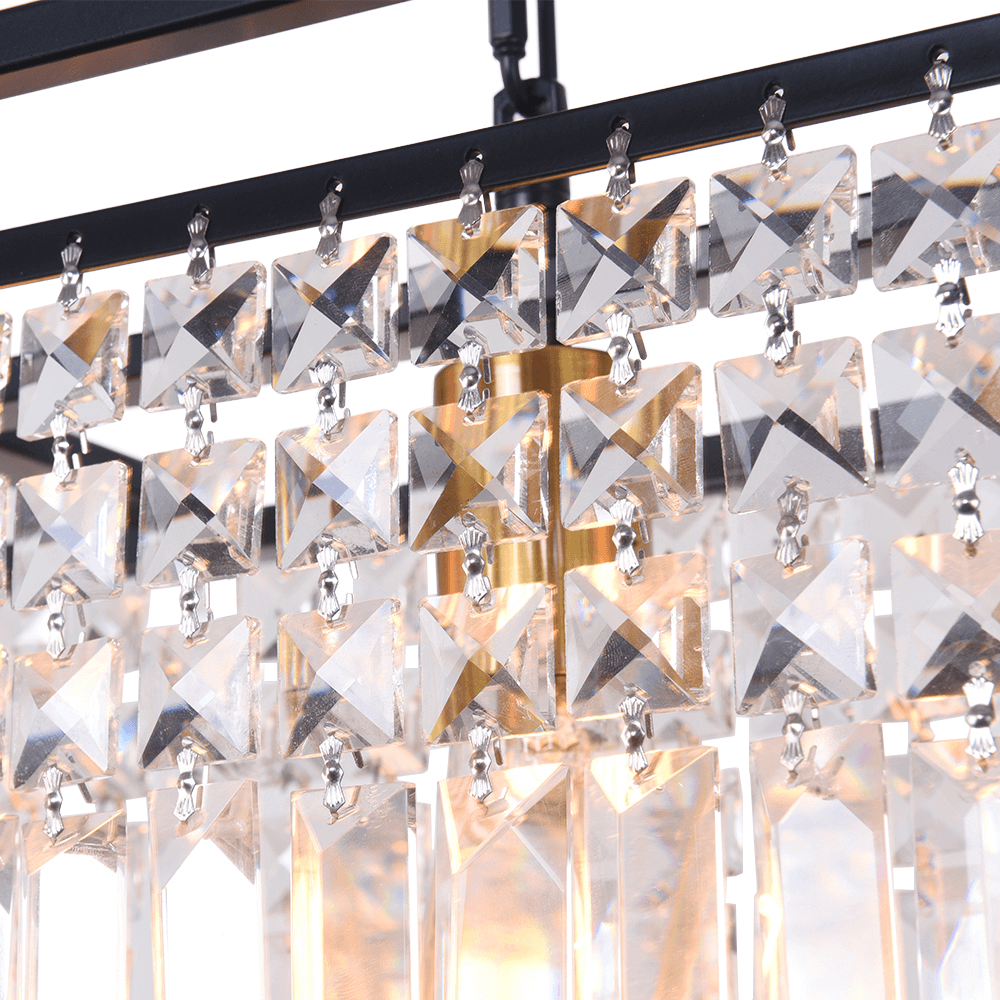 Modern Farmhouse Crystal Strips 5 Light Black Linear Chandelier - LightfixturesUAE