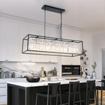 Modern Farmhouse Crystal Strips 5 Light Black Linear Chandelier - LightfixturesUAE
