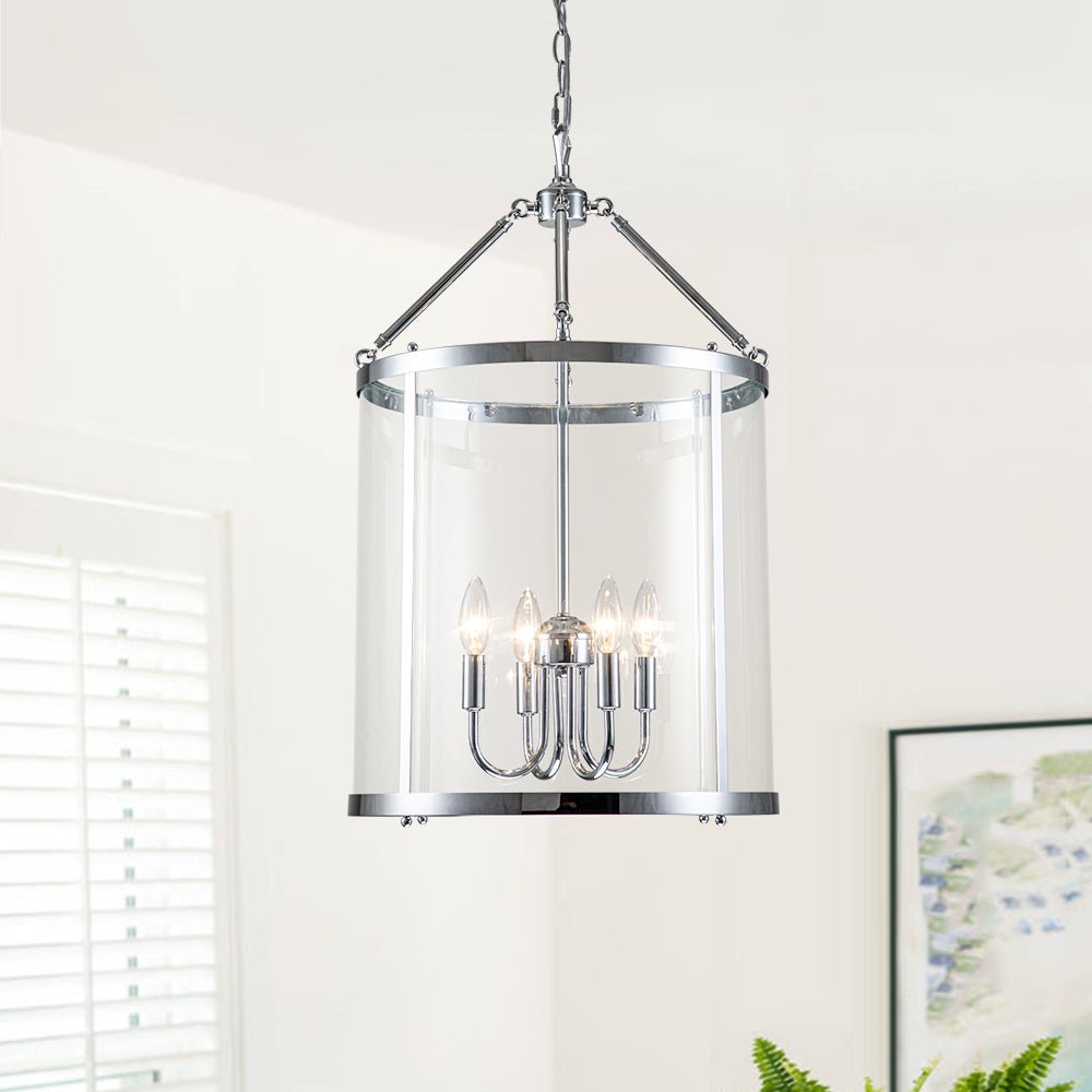 Modern Farmhouse Lantern Round Glass Chandelier - LightfixturesUAE