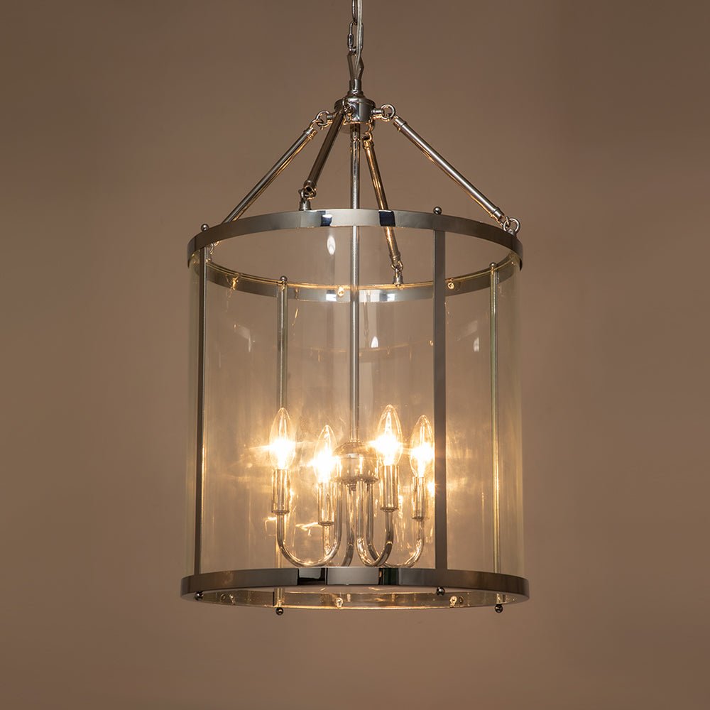Modern Farmhouse Lantern Round Glass Chandelier - LightfixturesUAE