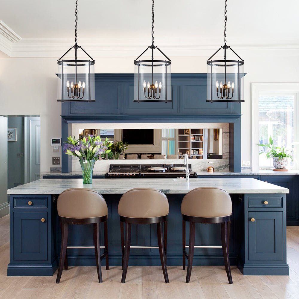 Modern Farmhouse Lantern Round Glass Chandelier - LightfixturesUAE