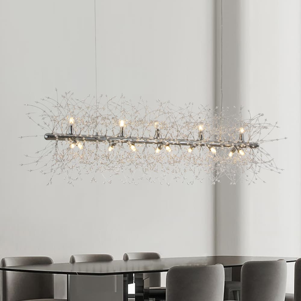 Modern Glam 15 - Light Starburst Dandelion Crystal Glass Linear Chandelier - LightfixturesUAE