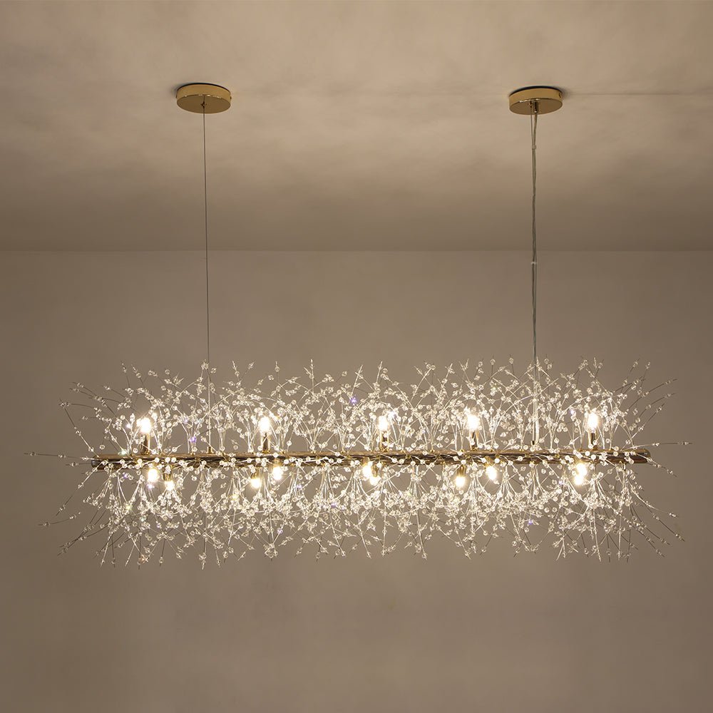 Modern Glam 15 - Light Starburst Dandelion Crystal Glass Linear Chandelier - LightfixturesUAE