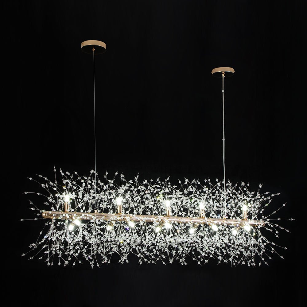 Modern Glam 15 - Light Starburst Dandelion Crystal Glass Linear Chandelier - LightfixturesUAE