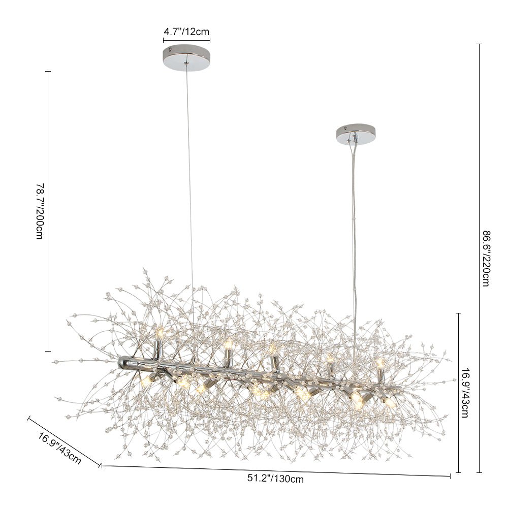 Modern Glam 15 - Light Starburst Dandelion Crystal Glass Linear Chandelier - LightfixturesUAE