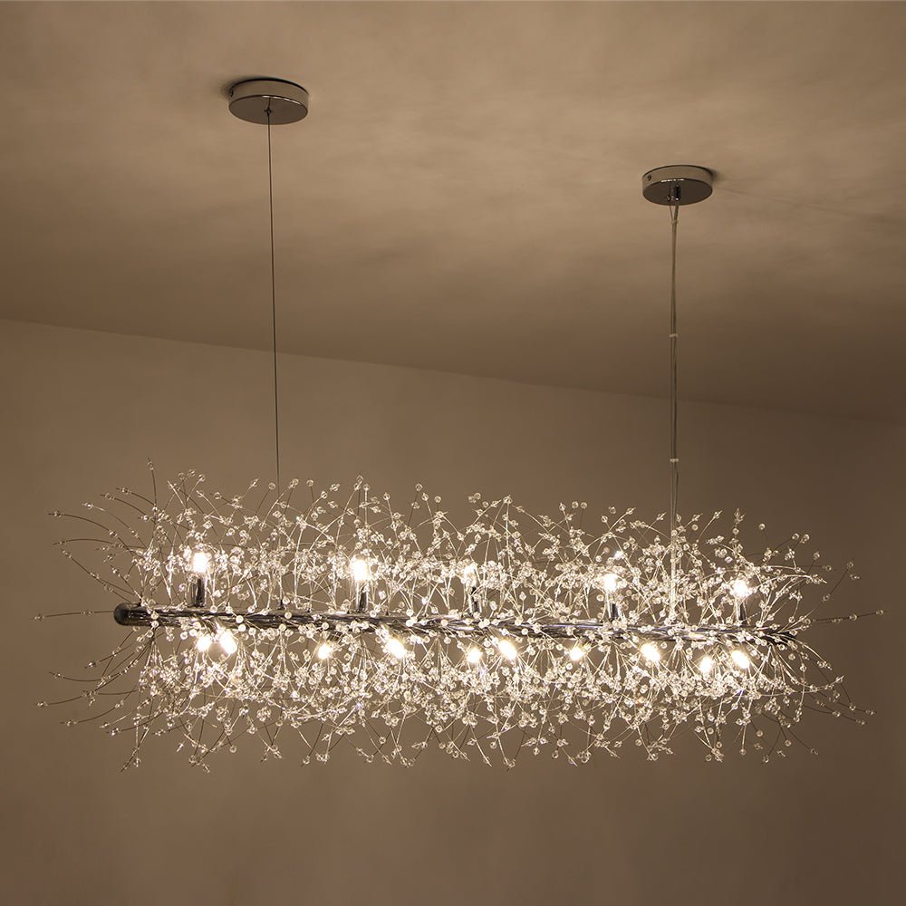 Modern Glam 15 - Light Starburst Dandelion Crystal Glass Linear Chandelier - LightfixturesUAE