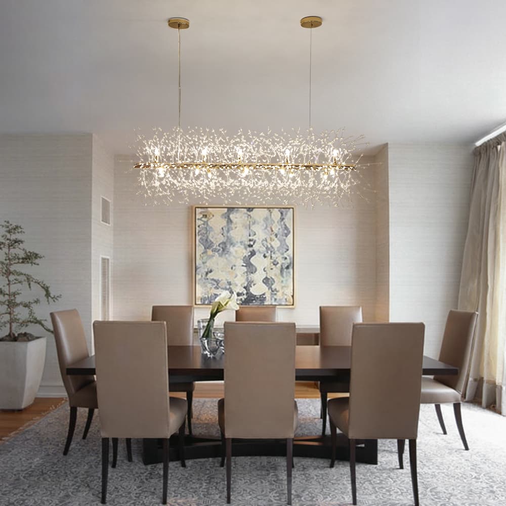 Modern Glam 15 - Light Starburst Dandelion Crystal Glass Linear Chandelier - LightfixturesUAE
