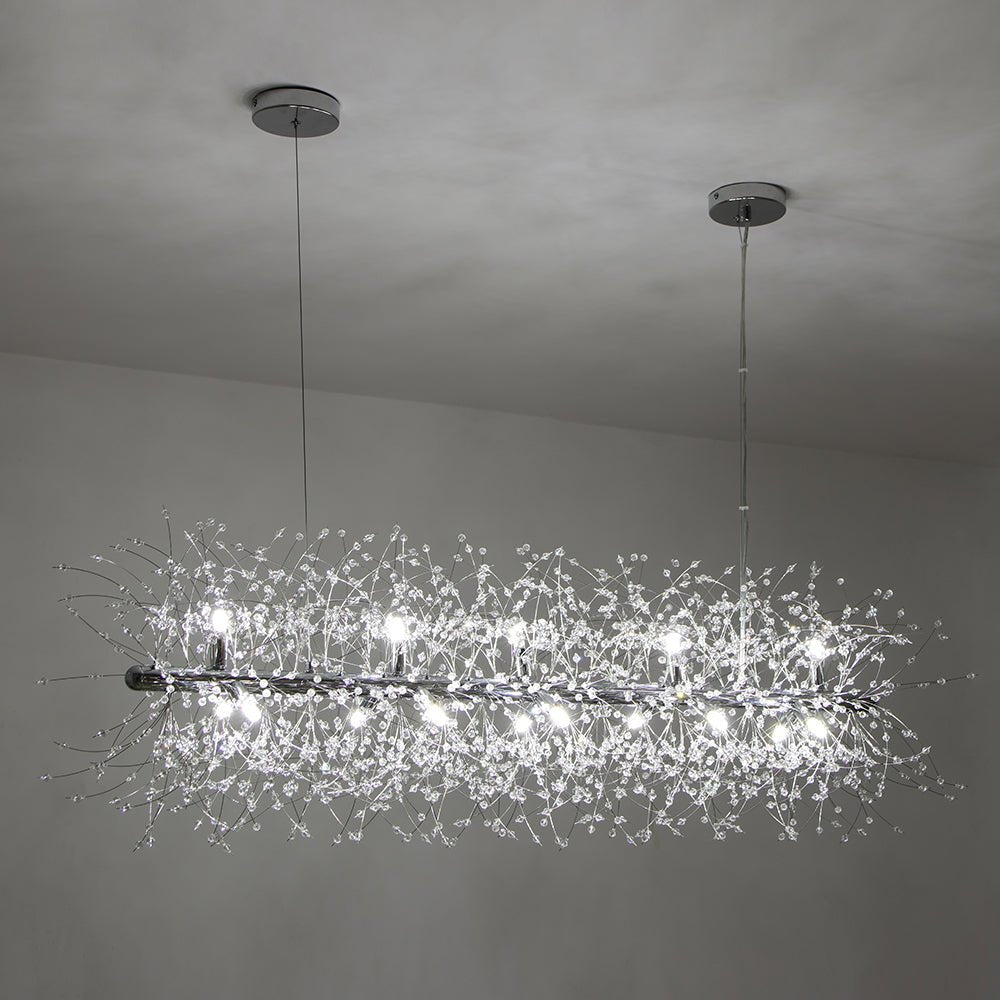 Modern Glam 15 - Light Starburst Dandelion Crystal Glass Linear Chandelier - LightfixturesUAE