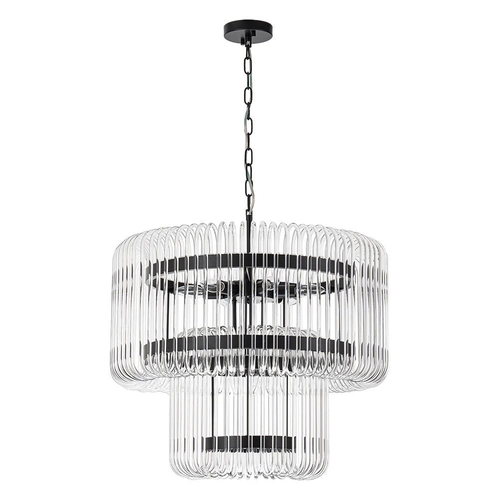 Modern Glam 9 - Light Two - Tiered Glass Rod Round Chandelier - LightfixturesUAE