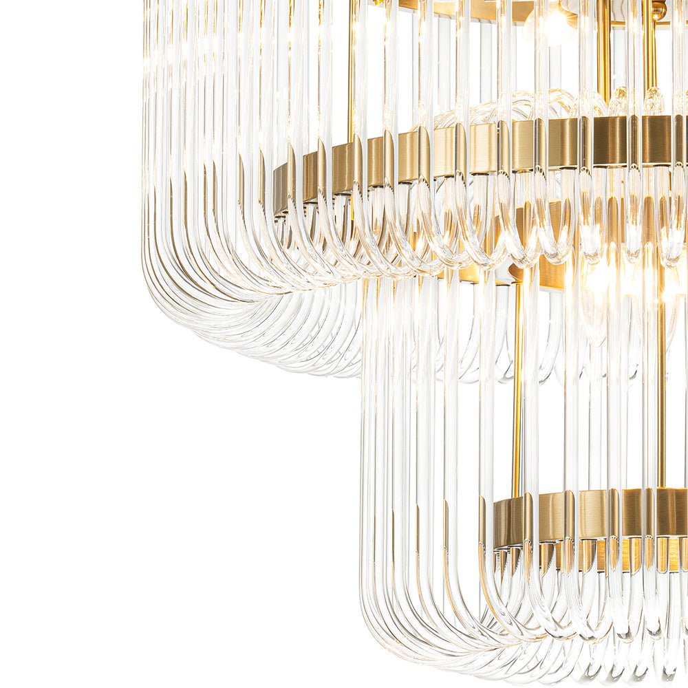 Modern Glam 9 - Light Two - Tiered Glass Rod Round Chandelier - LightfixturesUAE
