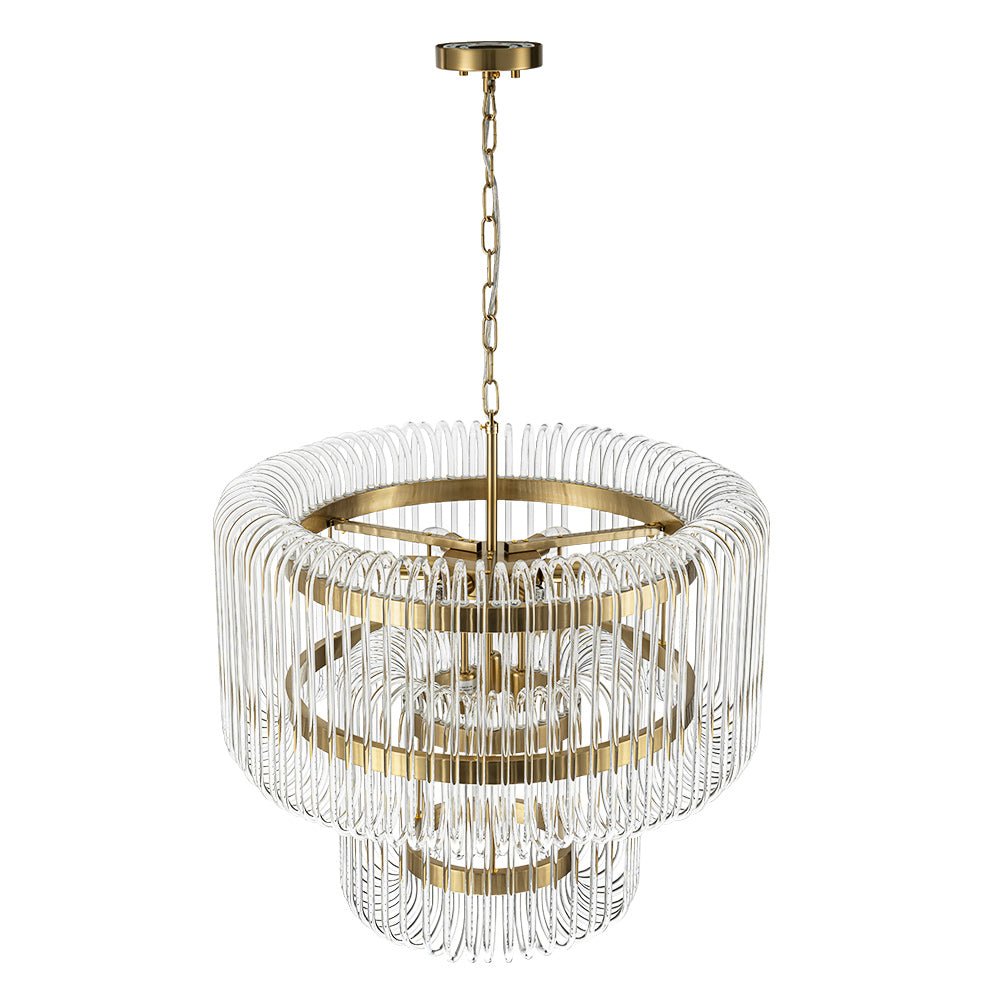 Modern Glam 9 - Light Two - Tiered Glass Rod Round Chandelier - LightfixturesUAE