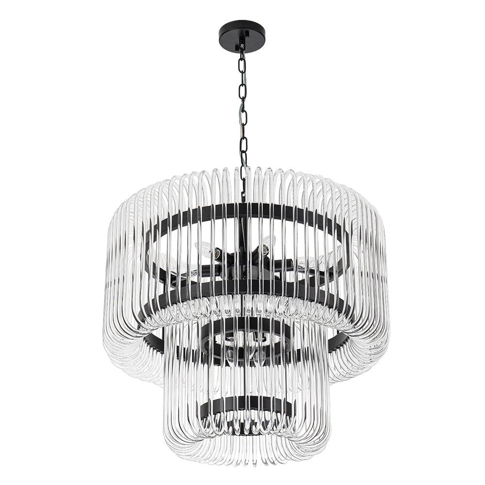 Modern Glam 9 - Light Two - Tiered Glass Rod Round Chandelier - LightfixturesUAE