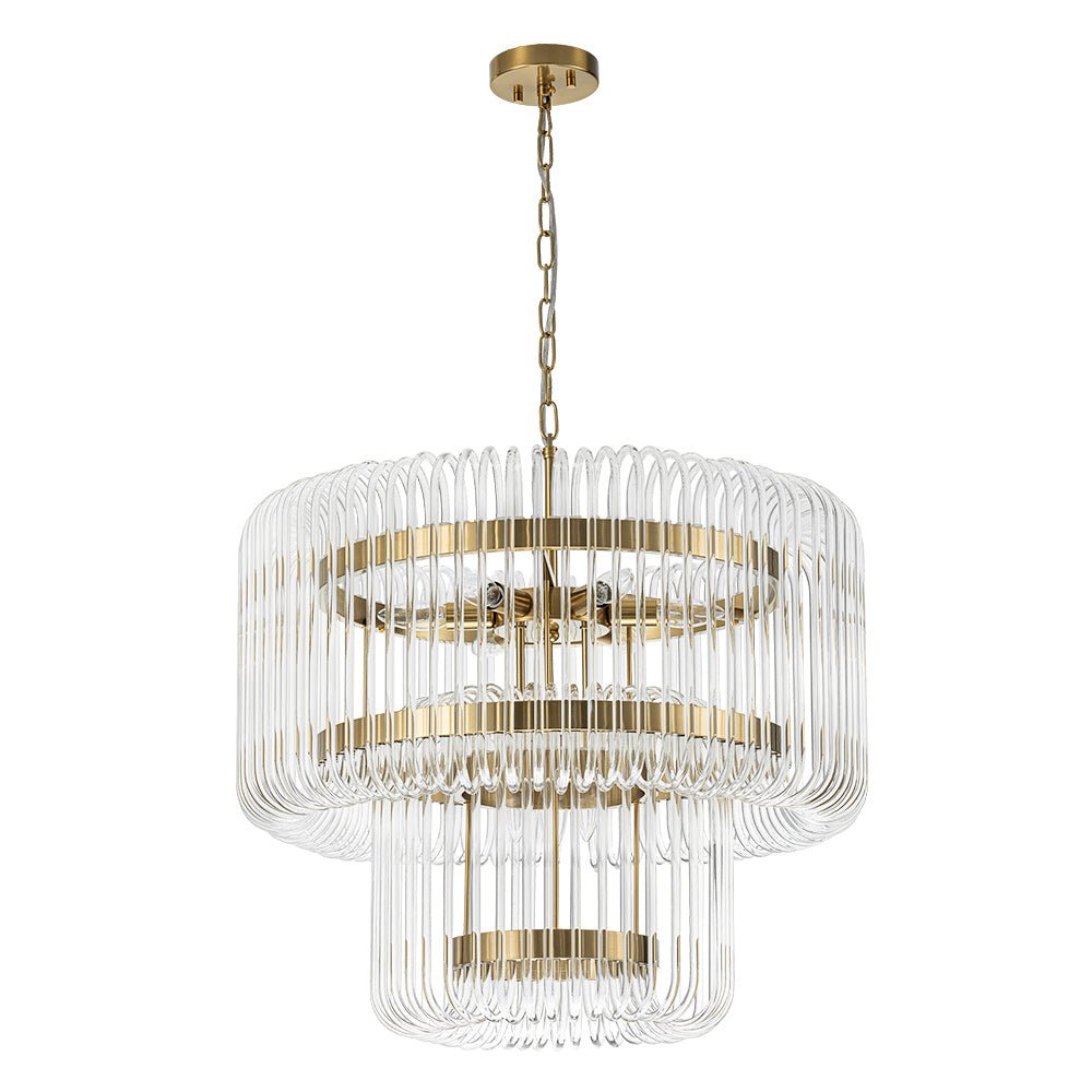 Modern Glam 9 - Light Two - Tiered Glass Rod Round Chandelier - LightfixturesUAE
