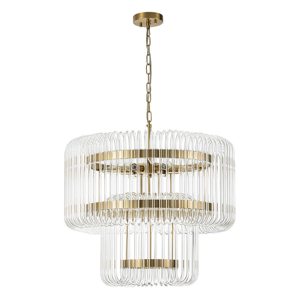Modern Glam 9 - Light Two - Tiered Glass Rod Round Chandelier - LightfixturesUAE