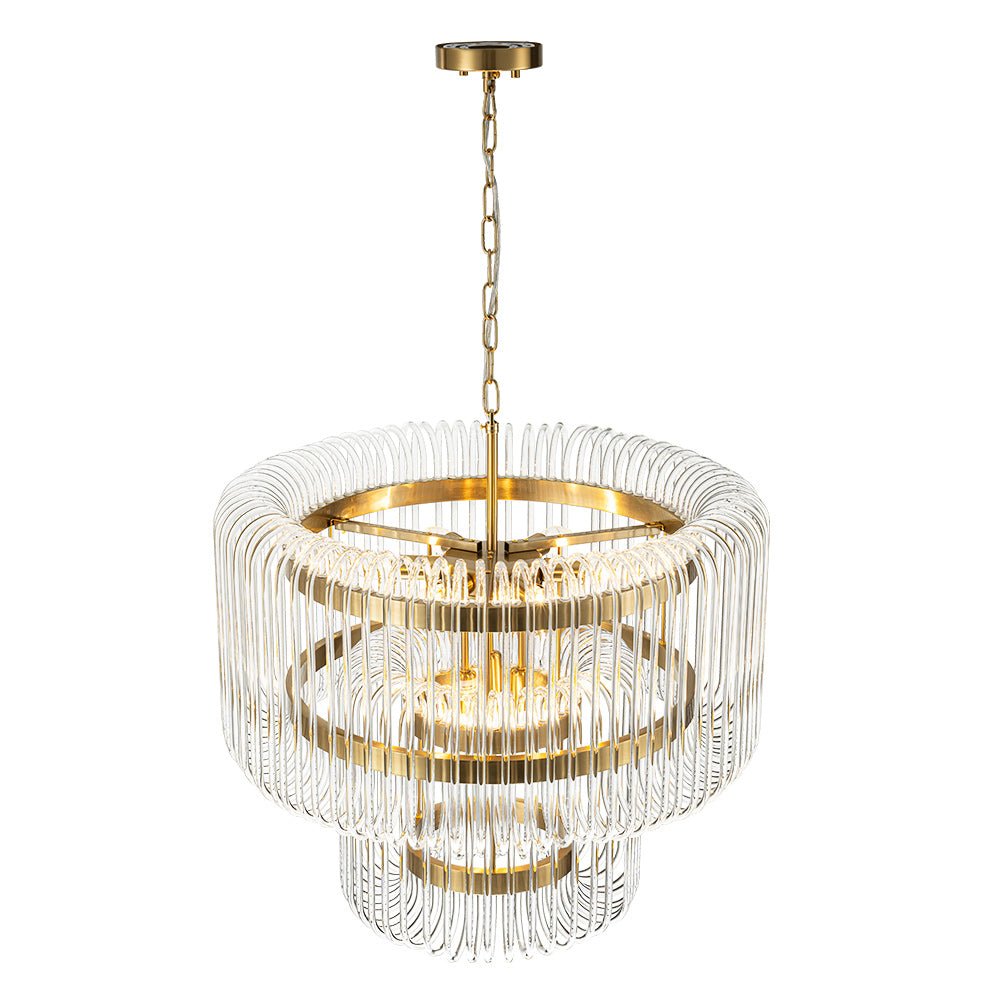 Modern Glam 9 - Light Two - Tiered Glass Rod Round Chandelier - LightfixturesUAE