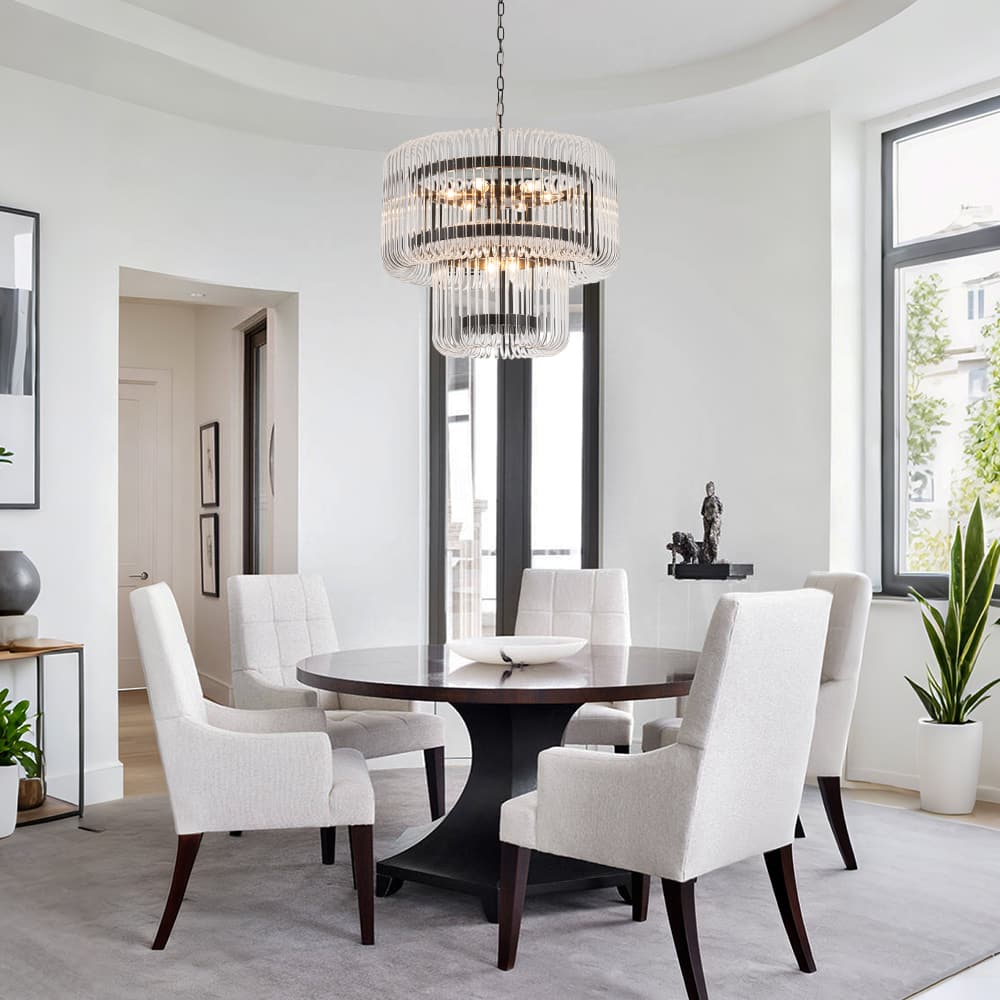 Modern Glam 9 - Light Two - Tiered Glass Rod Round Chandelier - LightfixturesUAE