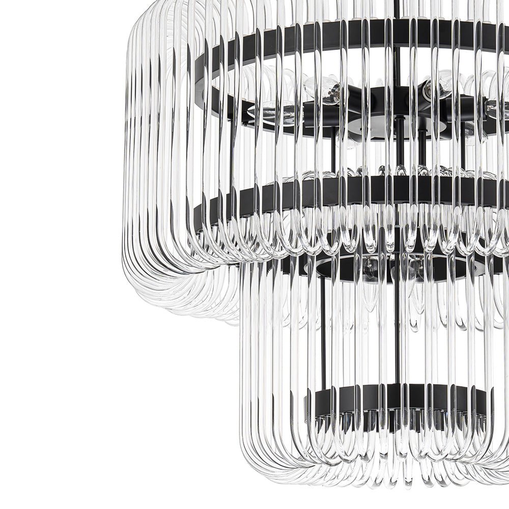 Modern Glam 9 - Light Two - Tiered Glass Rod Round Chandelier - LightfixturesUAE