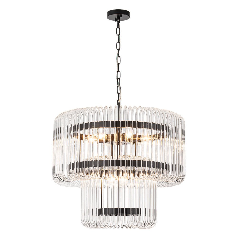 Modern Glam 9 - Light Two - Tiered Glass Rod Round Chandelier - LightfixturesUAE