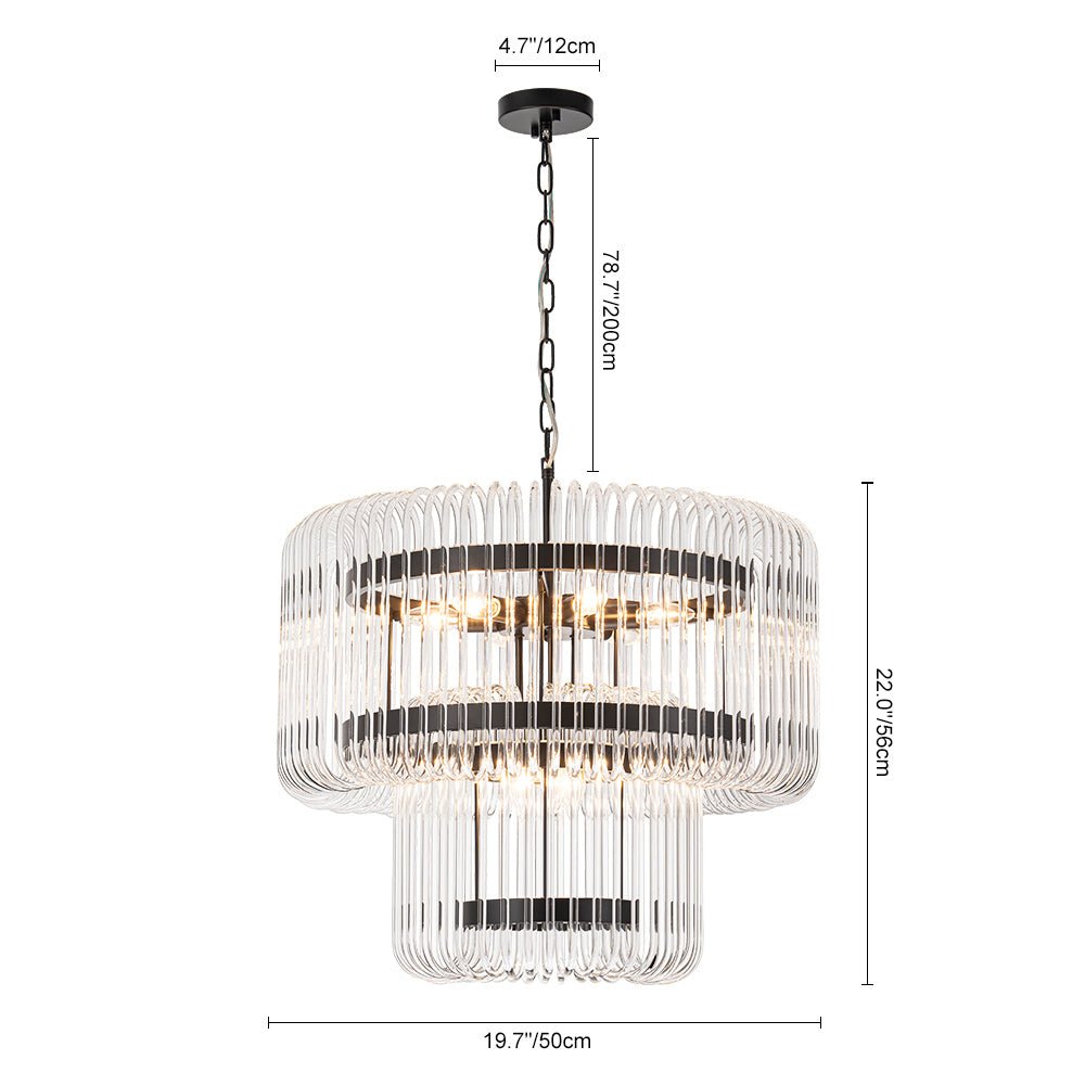Modern Glam 9 - Light Two - Tiered Glass Rod Round Chandelier - LightfixturesUAE