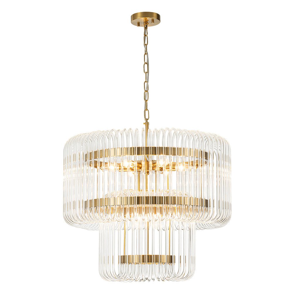 Modern Glam 9 - Light Two - Tiered Glass Rod Round Chandelier - LightfixturesUAE