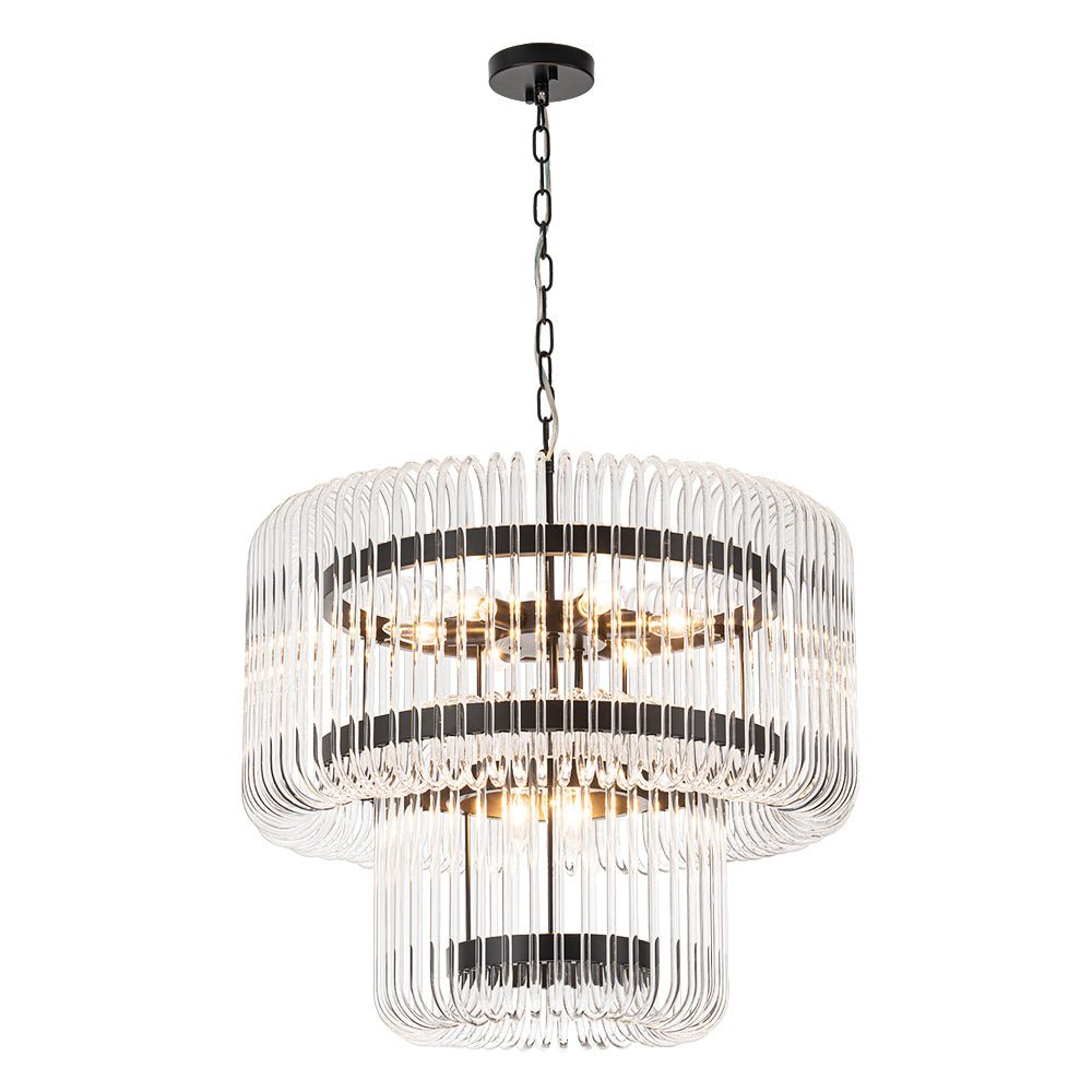 Modern Glam 9 - Light Two - Tiered Glass Rod Round Chandelier - LightfixturesUAE