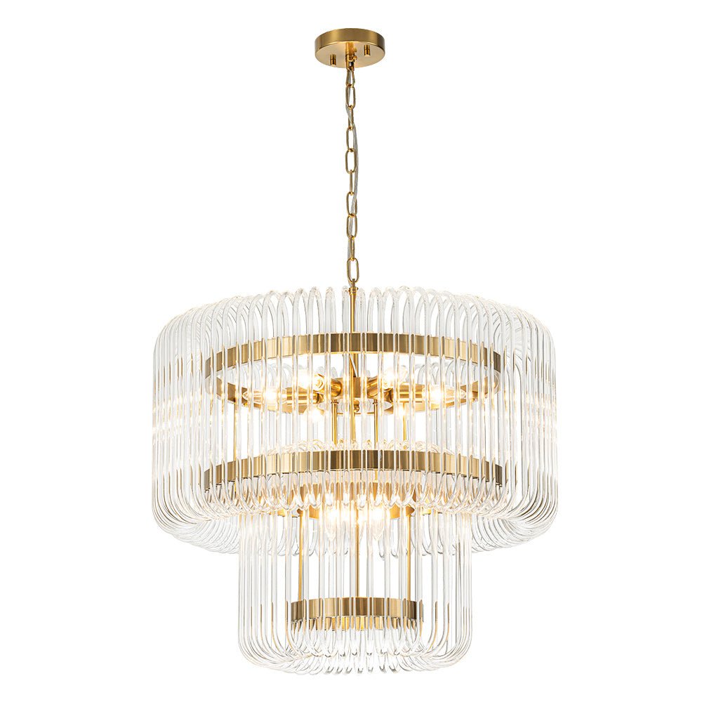 Modern Glam 9 - Light Two - Tiered Glass Rod Round Chandelier - LightfixturesUAE