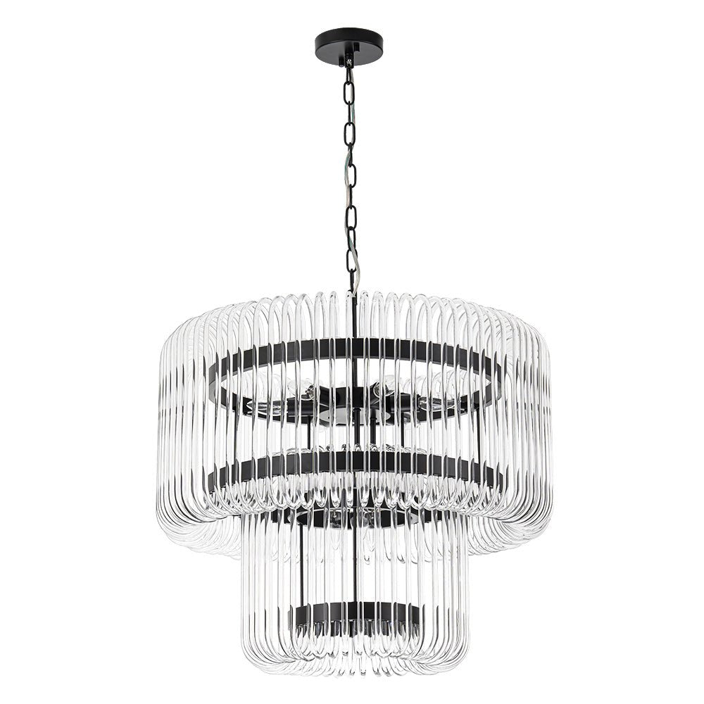 Modern Glam 9 - Light Two - Tiered Glass Rod Round Chandelier - LightfixturesUAE