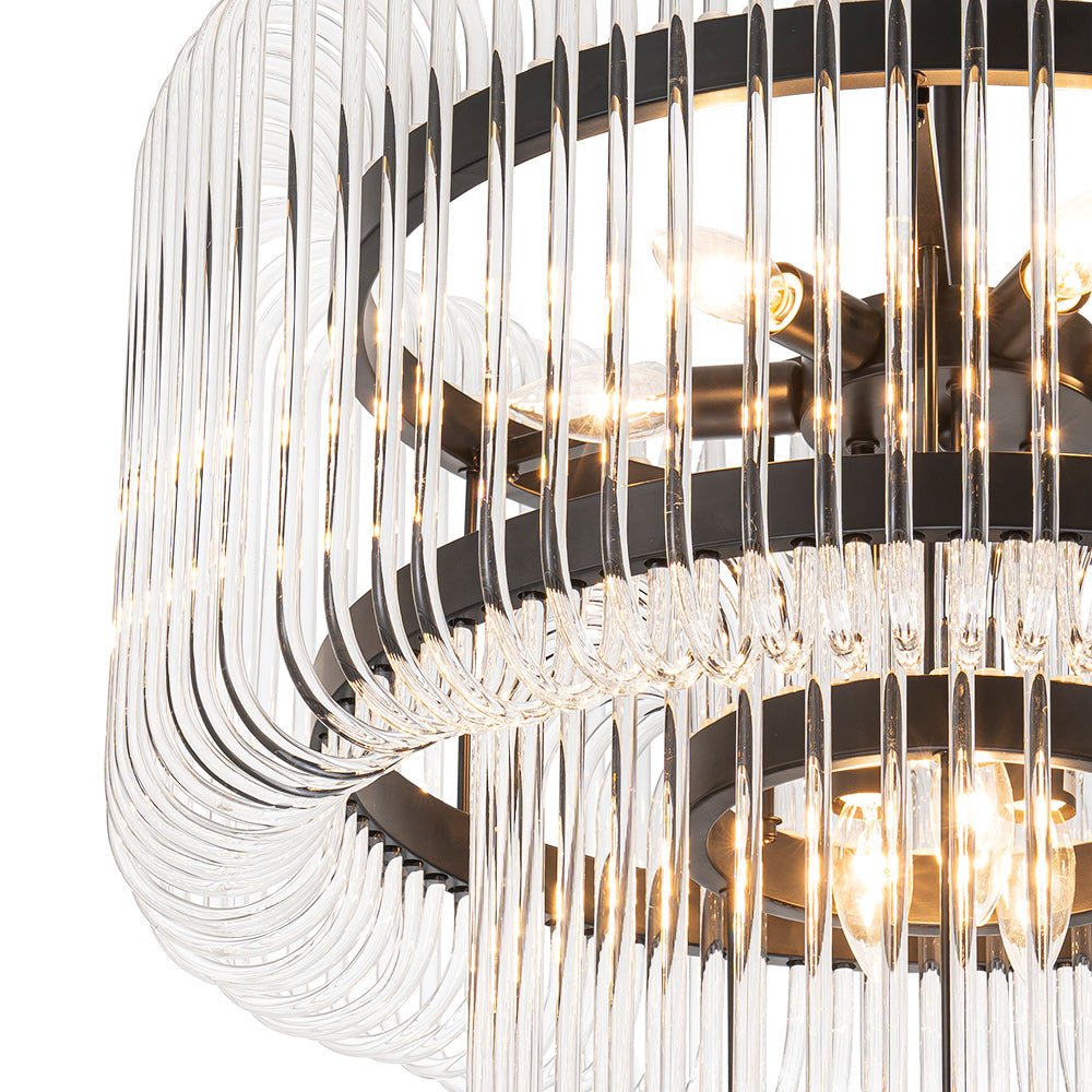 Modern Glam 9 - Light Two - Tiered Glass Rod Round Chandelier - LightfixturesUAE