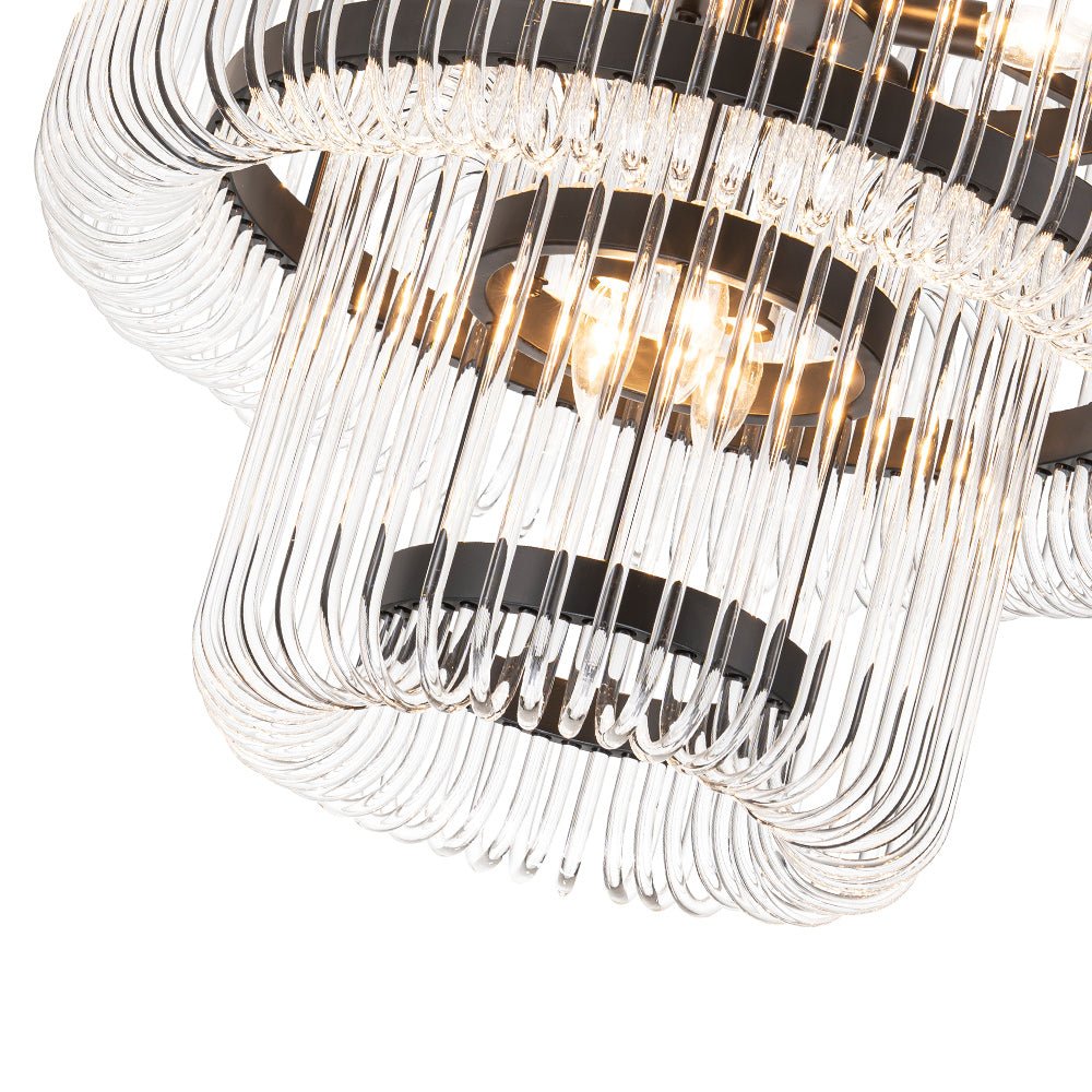 Modern Glam 9 - Light Two - Tiered Glass Rod Round Chandelier - LightfixturesUAE
