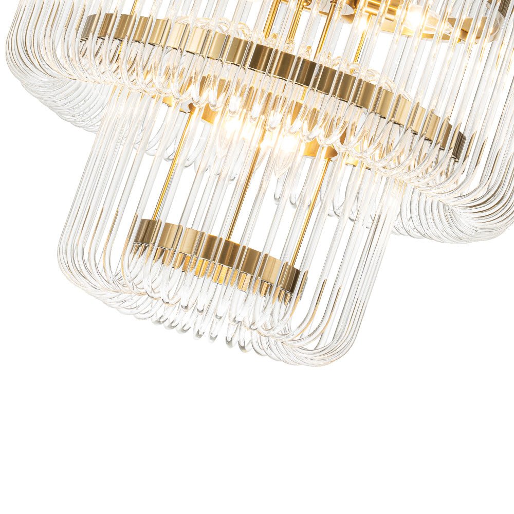 Modern Glam 9 - Light Two - Tiered Glass Rod Round Chandelier - LightfixturesUAE